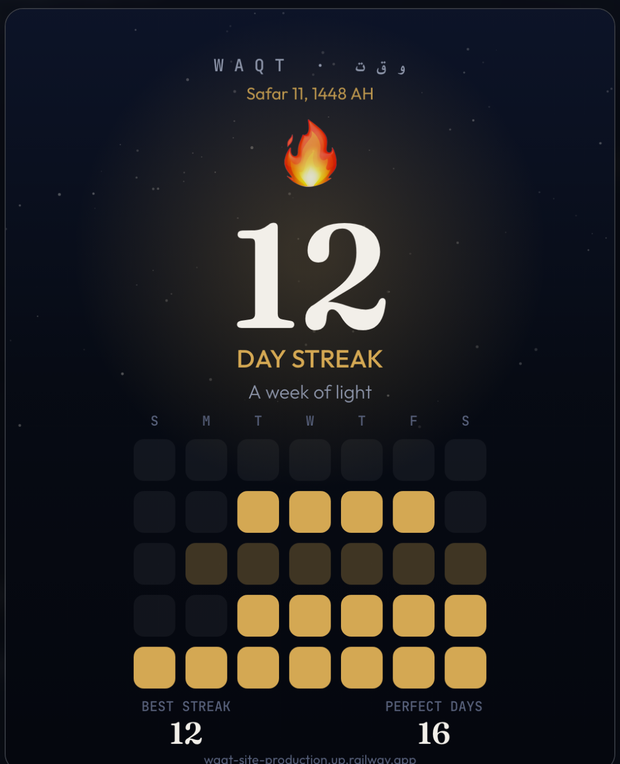 Waqt shareable streak card